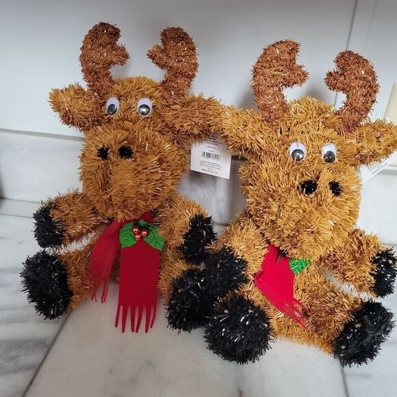 Tinsel Christmas Reindeer Standing Holiday Decoration 2 Piece NWT - Picture 1 of 2